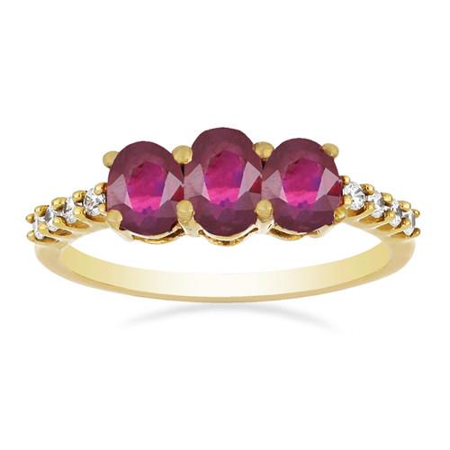 BUY 14K GOLD NATURAL GLASS FILLED RUBY GEMSTONE CLASSIC RING WITH WHITE DIAMOND